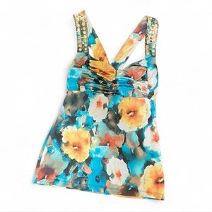 Baby Phat Floral Tank Top - Blue and Yellow